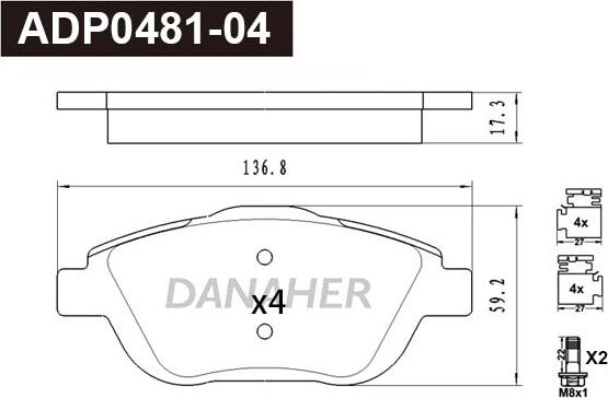 Danaher ADP0481-04 - Гальмівні колодки, дискові гальма avtolavka.club