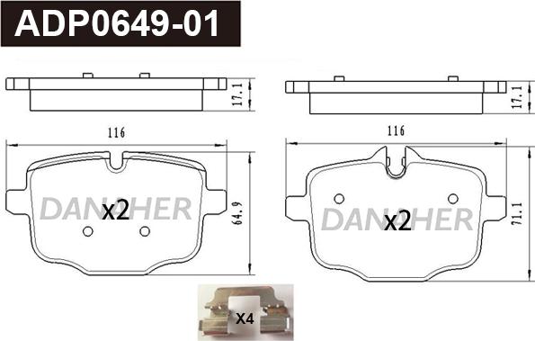 Danaher ADP0649-01 - Гальмівні колодки, дискові гальма avtolavka.club