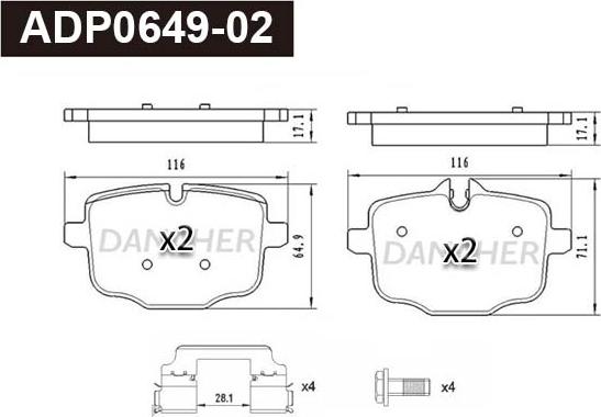 Danaher ADP0649-02 - Гальмівні колодки, дискові гальма avtolavka.club