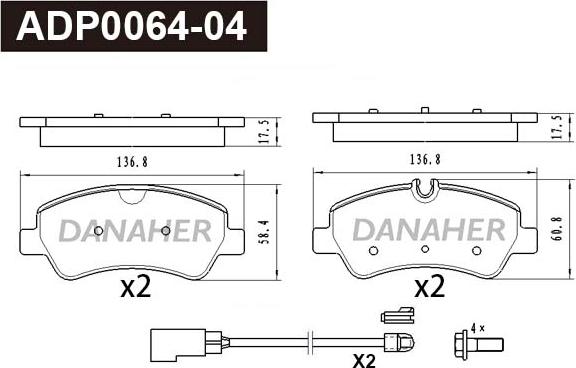 Danaher ADP0064-04 - Гальмівні колодки, дискові гальма avtolavka.club