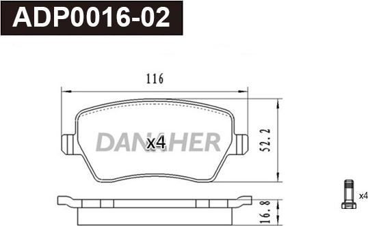 Danaher ADP0016-02 - Гальмівні колодки, дискові гальма avtolavka.club