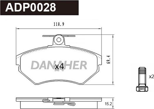 Danaher ADP0028 - Гальмівні колодки, дискові гальма avtolavka.club