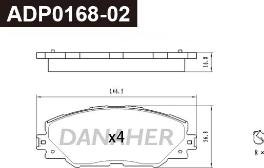 Danaher ADP0168-02 - Гальмівні колодки, дискові гальма avtolavka.club