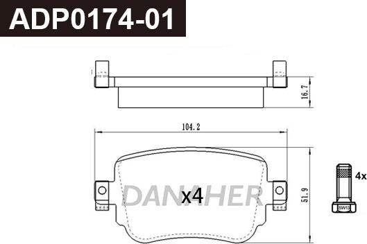 Danaher ADP0174-01 - Гальмівні колодки, дискові гальма avtolavka.club