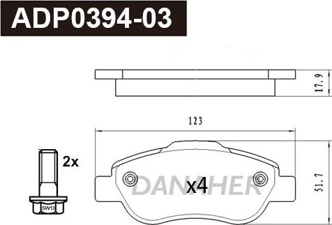 Danaher ADP0394-03 - Гальмівні колодки, дискові гальма avtolavka.club