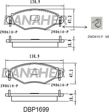 Danaher DBP1699 - Гальмівні колодки, дискові гальма avtolavka.club