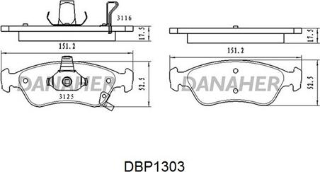 Danaher DBP1303 - Гальмівні колодки, дискові гальма avtolavka.club