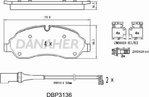 Danaher DBP3136 - Гальмівні колодки, дискові гальма avtolavka.club