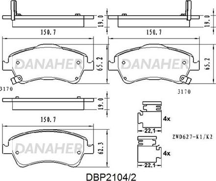 Danaher DBP2104/2 - Гальмівні колодки, дискові гальма avtolavka.club