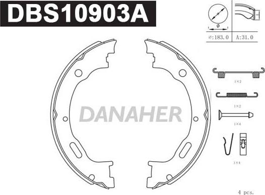Danaher DBS10903A - Комплект гальм, барабанний механізм avtolavka.club