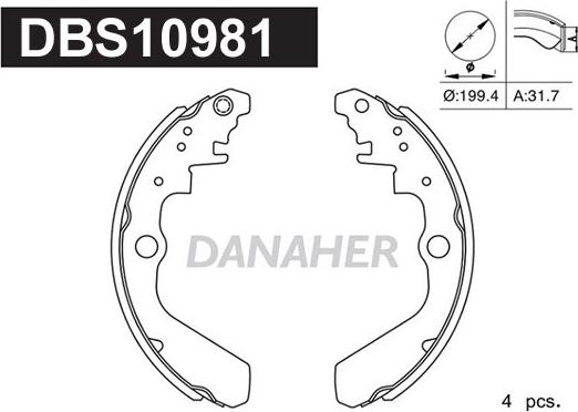 Danaher DBS10981 - Комплект гальм, барабанний механізм avtolavka.club
