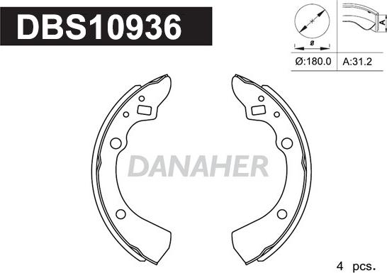 Danaher DBS10936 - Комплект гальм, барабанний механізм avtolavka.club