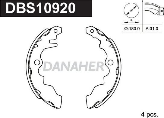 Danaher DBS10920 - Комплект гальм, барабанний механізм avtolavka.club