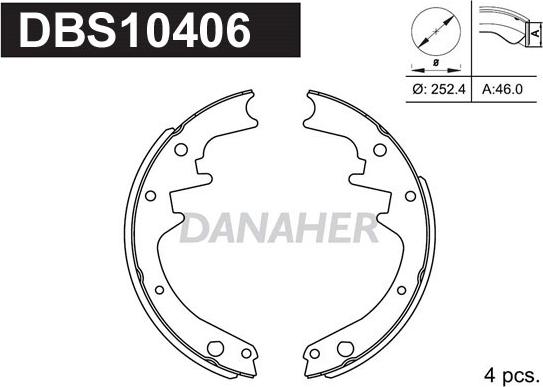 Danaher DBS10406 - Комплект гальм, барабанний механізм avtolavka.club