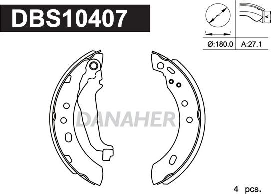 Danaher DBS10407 - Комплект гальм, барабанний механізм avtolavka.club