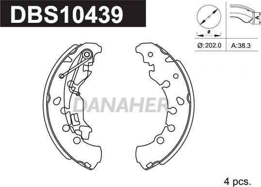 Danaher DBS10439 - Комплект гальм, барабанний механізм avtolavka.club