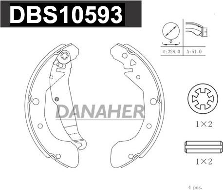 Danaher DBS10593 - Комплект гальм, барабанний механізм avtolavka.club