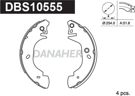 Danaher DBS10555 - Комплект гальм, барабанний механізм avtolavka.club