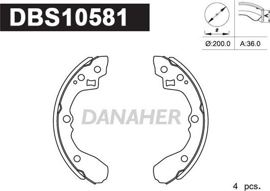 Danaher DBS10581 - Комплект гальм, барабанний механізм avtolavka.club