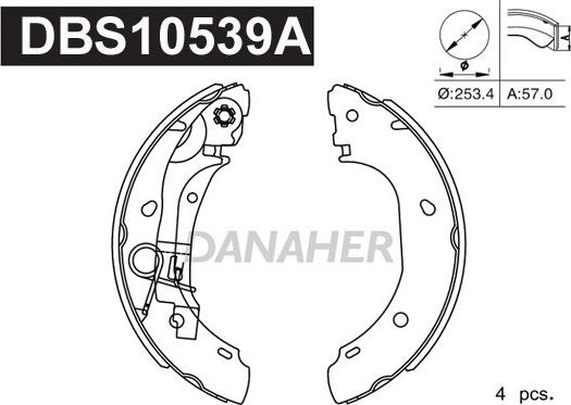 Danaher DBS10539A - Комплект гальм, барабанний механізм avtolavka.club