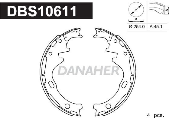 Danaher DBS10611 - Комплект гальм, барабанний механізм avtolavka.club