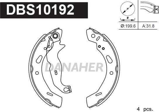 Danaher DBS10192 - Комплект гальм, барабанний механізм avtolavka.club