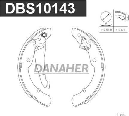 Danaher DBS10143 - Комплект гальм, барабанний механізм avtolavka.club