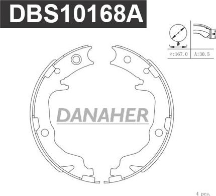 Danaher DBS10168A - Комплект гальм, ручник, парковка avtolavka.club
