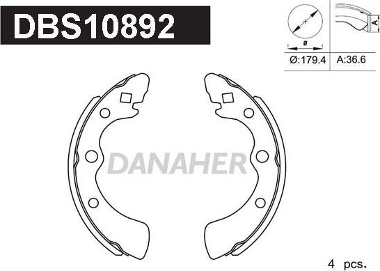 Danaher DBS10892 - Комплект гальм, барабанний механізм avtolavka.club