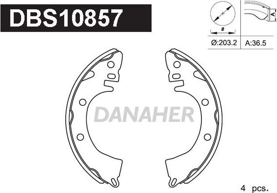 Danaher DBS10857 - Комплект гальм, барабанний механізм avtolavka.club