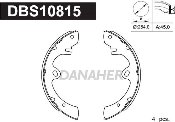 Danaher DBS10815 - Комплект гальм, барабанний механізм avtolavka.club