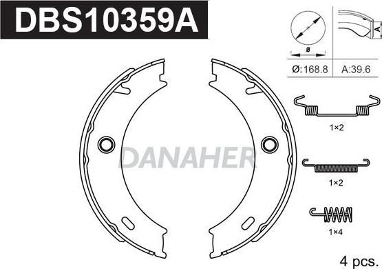 Danaher DBS10359A - Комплект гальм, ручник, парковка avtolavka.club