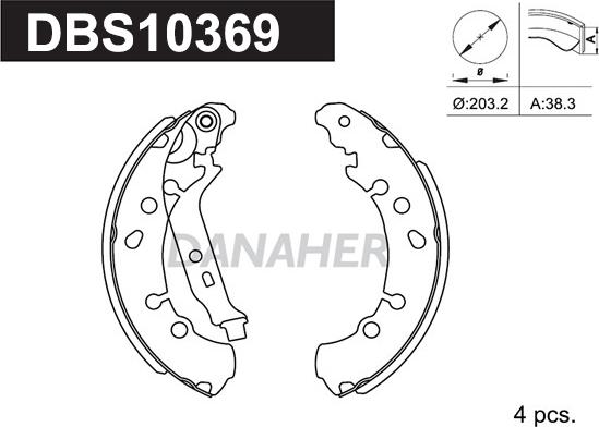 Danaher DBS10369 - Комплект гальм, барабанний механізм avtolavka.club