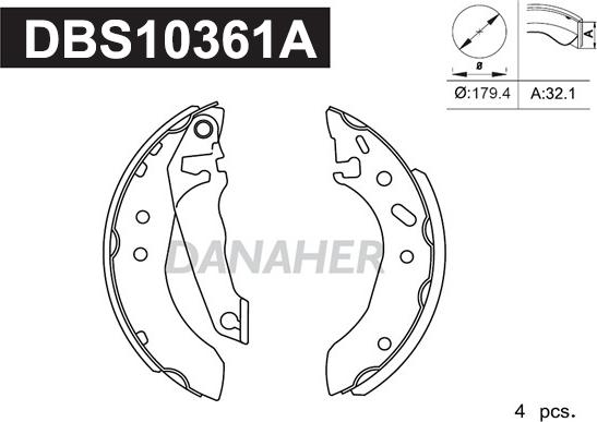 Danaher DBS10361A - Комплект гальм, барабанний механізм avtolavka.club