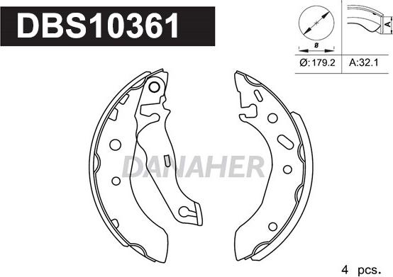 Danaher DBS10361 - Комплект гальм, барабанний механізм avtolavka.club