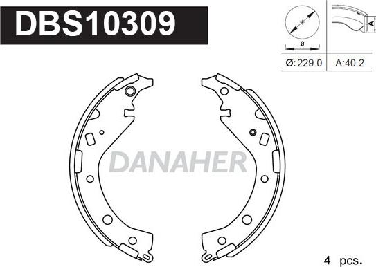 Danaher DBS10309 - Комплект гальм, барабанний механізм avtolavka.club