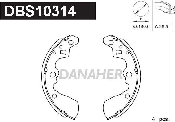 Danaher DBS10314 - Комплект гальм, барабанний механізм avtolavka.club