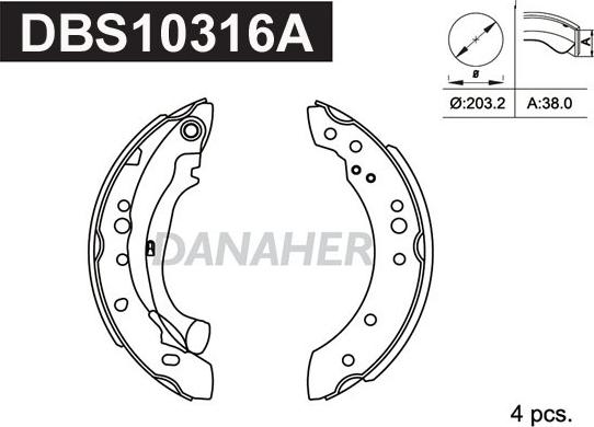 Danaher DBS10316A - Комплект гальм, барабанний механізм avtolavka.club