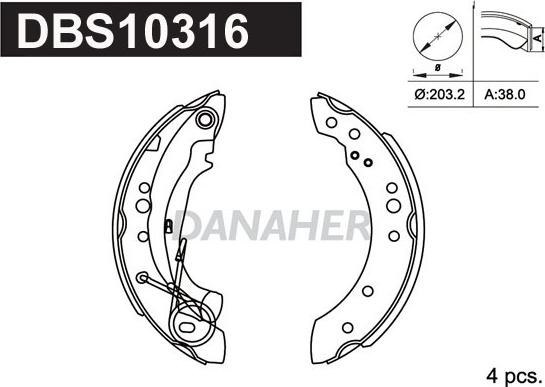 Danaher DBS10316 - Комплект гальм, барабанний механізм avtolavka.club