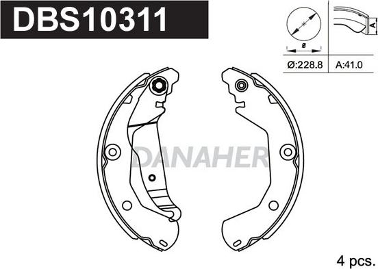 Danaher DBS10311 - Комплект гальм, барабанний механізм avtolavka.club