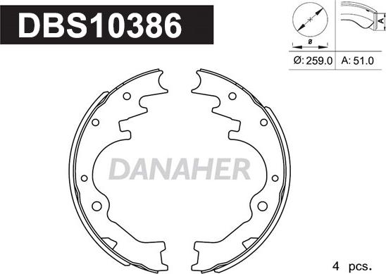 Danaher DBS10386 - Комплект гальм, барабанний механізм avtolavka.club