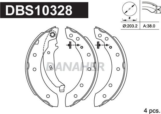 Danaher DBS10328 - Комплект гальм, барабанний механізм avtolavka.club