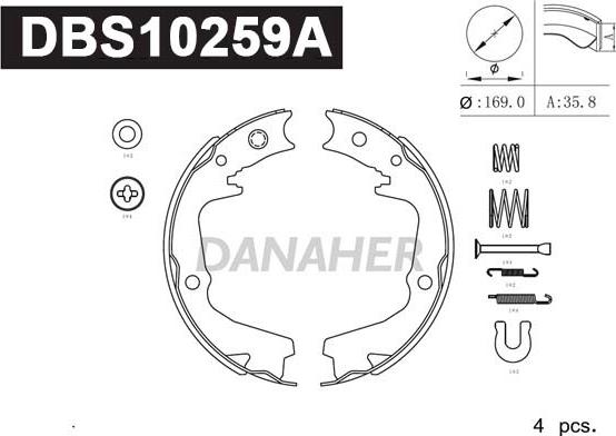 Danaher DBS10259A - Комплект гальм, ручник, парковка avtolavka.club