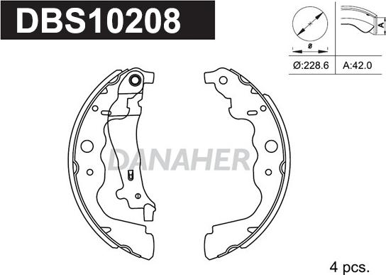 Danaher DBS10208 - Комплект гальм, барабанний механізм avtolavka.club