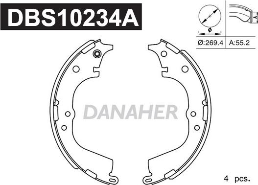 Danaher DBS10234A - Комплект гальм, барабанний механізм avtolavka.club