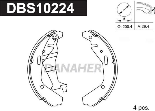 Danaher DBS10224 - Комплект гальм, барабанний механізм avtolavka.club