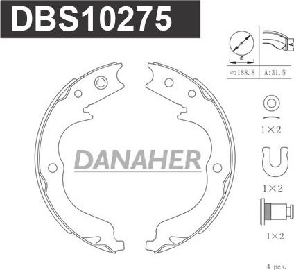 Danaher DBS10275 - Комплект гальм, ручник, парковка avtolavka.club
