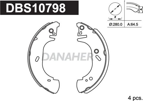 Danaher DBS10798 - Комплект гальм, барабанний механізм avtolavka.club