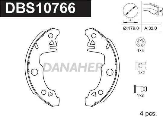 Danaher DBS10766 - Комплект гальм, барабанний механізм avtolavka.club