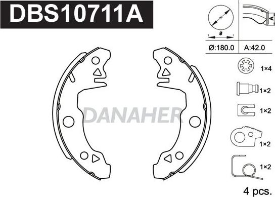 Danaher DBS10711A - Комплект гальм, барабанний механізм avtolavka.club